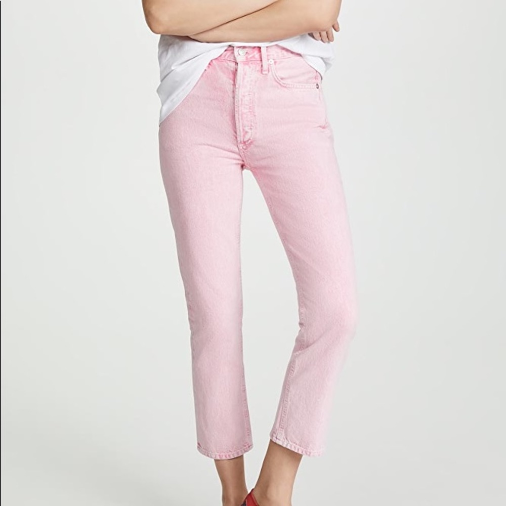 Agolde Pink High-Rise Straight Crop Jeans